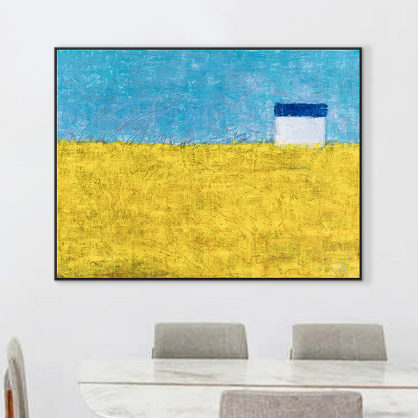 Landscape Original Abstract Yellow Acrylic Painting, Modern Large Canvas Wall Art | Sweet lonely (Horizontal Ver.)