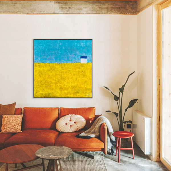 Landscape Original Abstract Yellow Painting in Acrylic, Modern Contemporary Large Canvas Wall Art | Sweet lonely