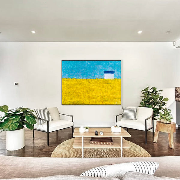Landscape Original Abstract Yellow Acrylic Painting, Modern Large Canvas Wall Art | Sweet lonely (Horizontal Ver.)