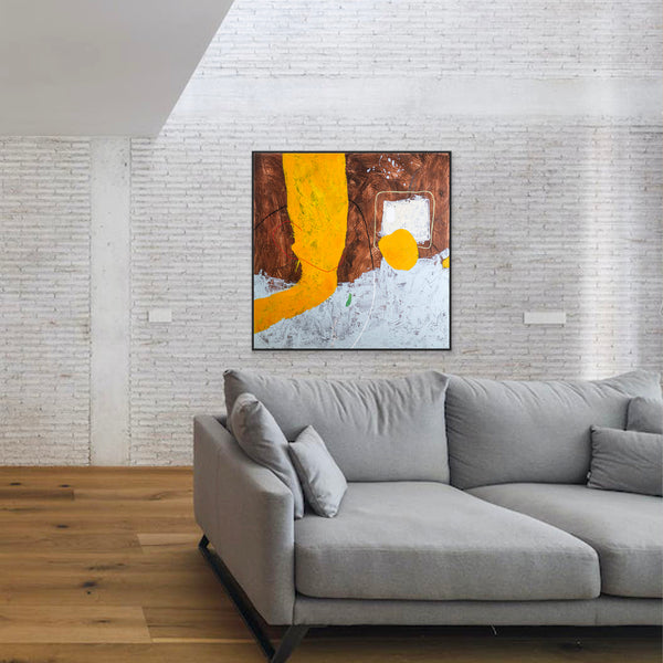 Brown and Yellow Abstract Original Acrylic Painting, Modern & Minimalist Canvas Wall Art | Synthesis (Square Ver.)