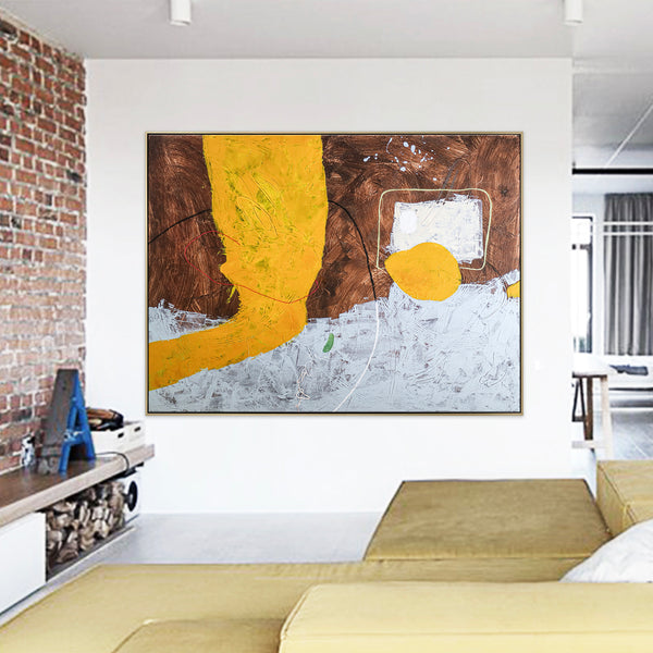 Brown and Yellow Abstract Original Acrylic Painting, Modern Canvas Wall Art in Minimalistic Composition | Synthesis