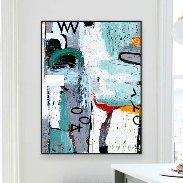 Dynamic Modern Abstract Painting, Mystique of Turquoise Modern Canvas Wall Art | Tajny (36"x48" )