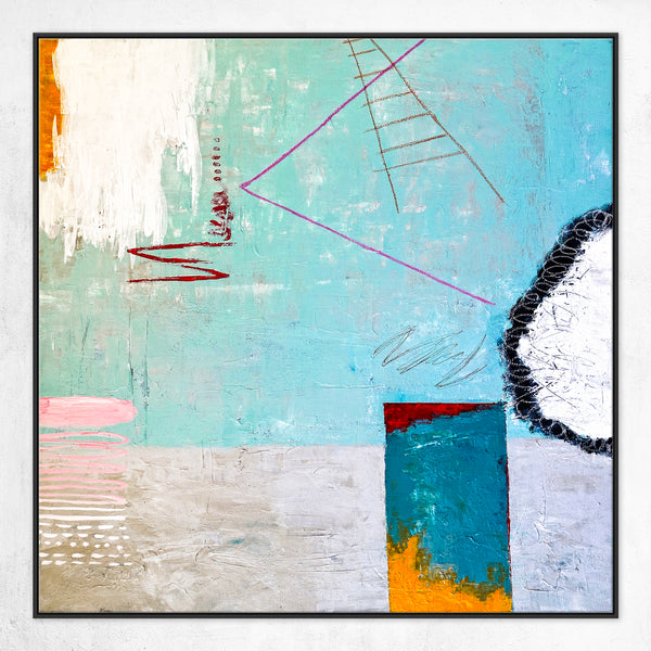 Playful & Colorful Abstract Original Painting in Acrylic, Vibrant Large Modern Canvas Art | Tale III (Square Ver.)