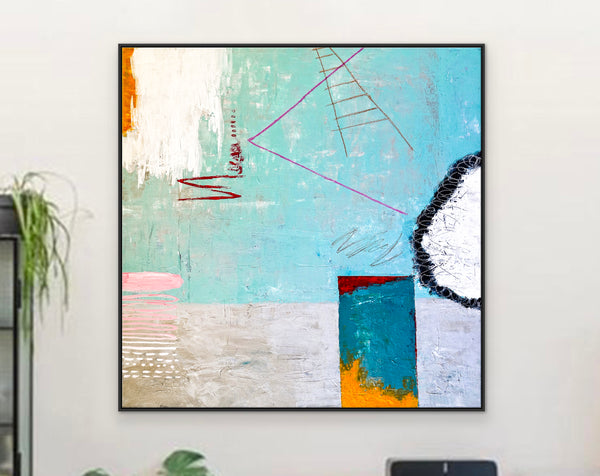 Playful & Colorful Abstract Original Painting in Acrylic, Vibrant Large Modern Canvas Art | Tale III (Square Ver.)