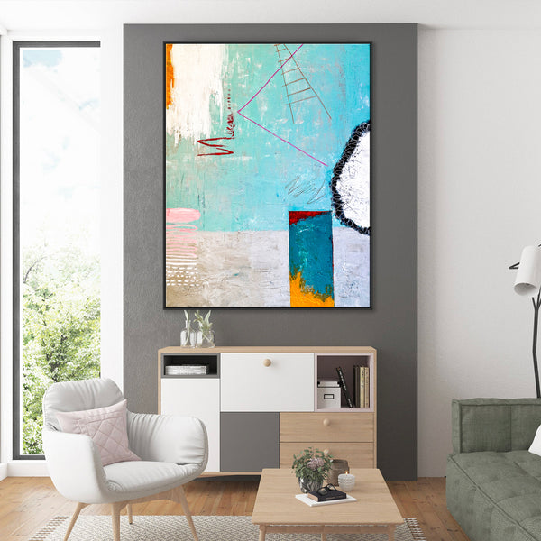 Playful & Colorful Abstract Original Painting in Acrylic, Vibrant and Trendy of Large Modern Canvas Art | Tale III