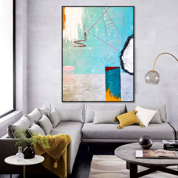 Playful & Colorful Abstract Original Painting in Acrylic, Vibrant and Trendy of Large Modern Canvas Art | Tale III