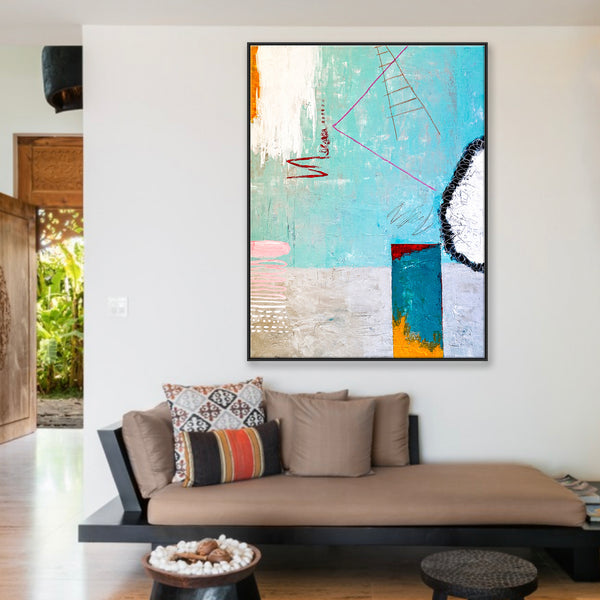 Playful & Colorful Abstract Original Painting in Acrylic, Vibrant and Trendy of Large Modern Canvas Art | Tale III