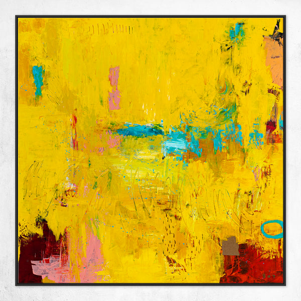 Original Modern Abstract Expressionism Painting, Contemporary Wall Art with Yellow Theme for Large Spaces | Teich II (48"x48")
