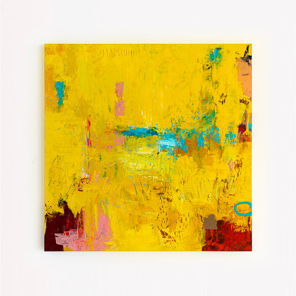 Original Modern Abstract Expressionism Painting, Contemporary Wall Art with Yellow Theme for Large Spaces | Teich II (48"x48")