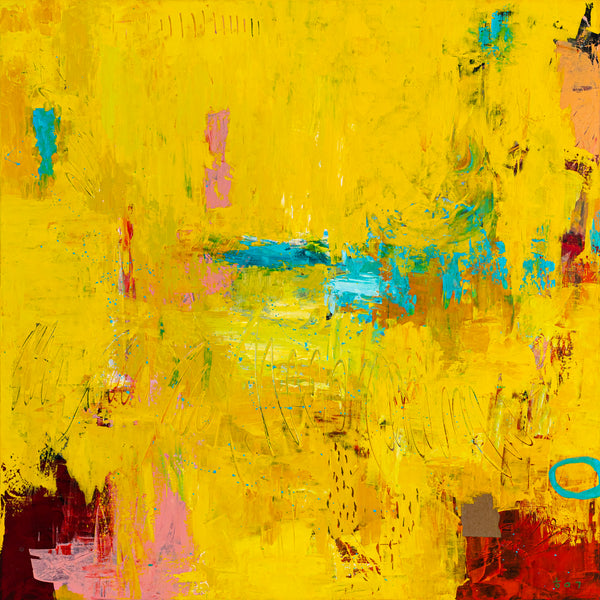 Original Modern Abstract Expressionism Painting, Contemporary Wall Art with Yellow Theme for Large Spaces | Teich II (48"x48")