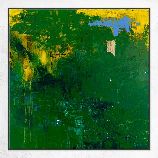 Large Modern Original Abstract Painting with Green Theme, Expressionism Contemporary Wall Art | Teich I (48"x48")