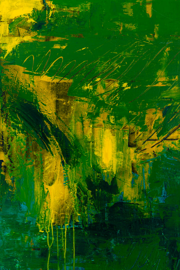 Large Modern Original Abstract Painting with Green Theme, Expressionism Contemporary Wall Art | Teich I (48"x48")