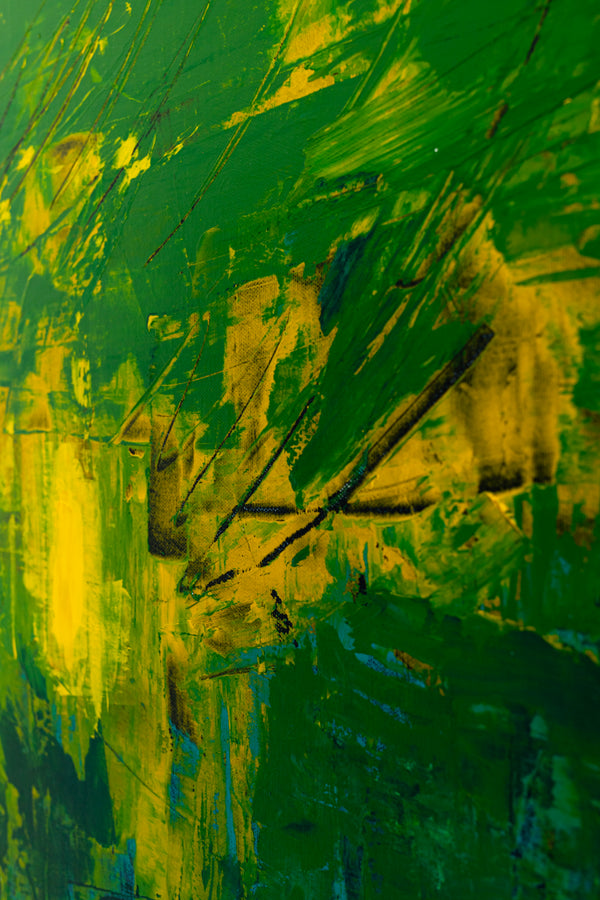 Large Modern Original Abstract Painting with Green Theme, Expressionism Contemporary Wall Art | Teich I (48"x48")