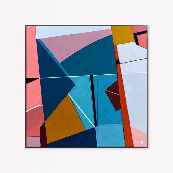 Bold Teal Geometric Abstract Wall Art — Modern Original Oil Painting, Textured Canvas — "Tensio Suavis" (20"x20" | 51x51cm)