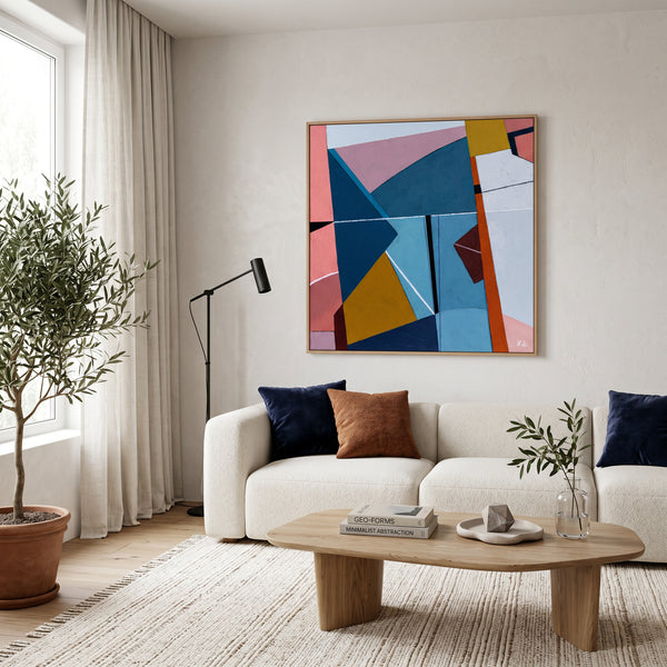Bold Teal Geometric Abstract Wall Art — Modern Original Oil Painting, Textured Canvas — "Tensio Suavis"