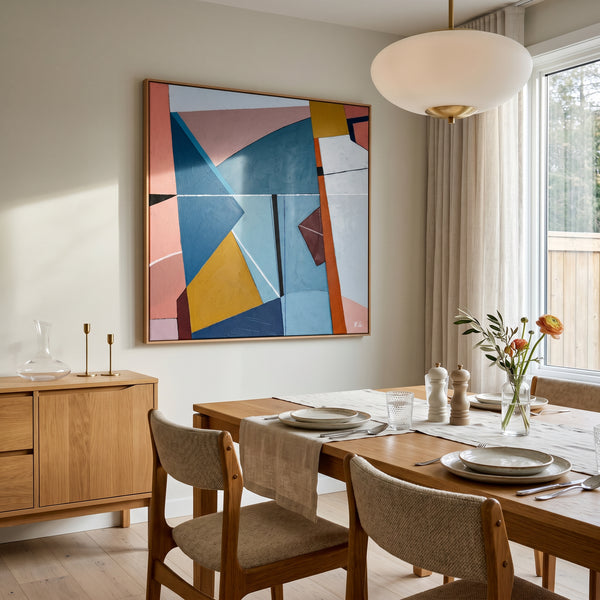 Bold Teal Geometric Abstract Wall Art — Modern Original Oil Painting, Textured Canvas — "Tensio Suavis"