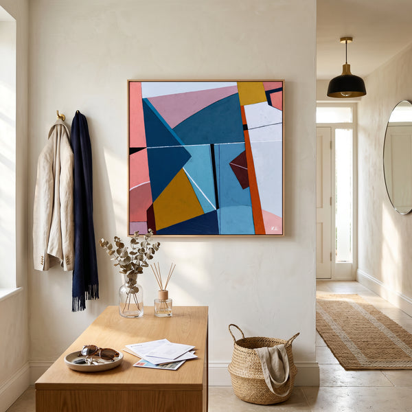 Bold Teal Geometric Abstract Wall Art — Modern Original Oil Painting, Textured Canvas — "Tensio Suavis"