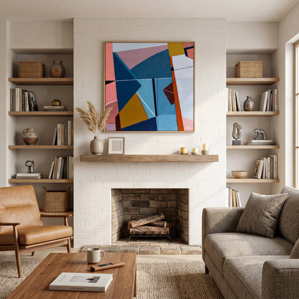 Bold Teal Geometric Abstract Wall Art — Modern Original Oil Painting, Textured Canvas — "Tensio Suavis"
