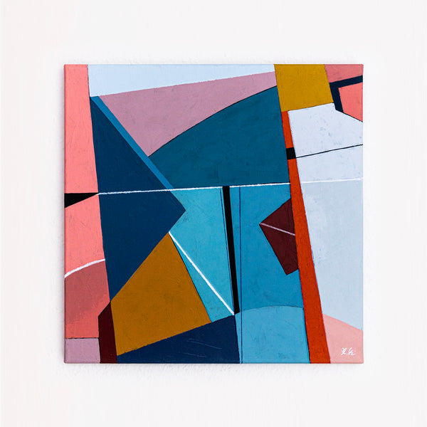 Bold Teal Geometric Abstract Wall Art — Modern Original Oil Painting, Textured Canvas — "Tensio Suavis"