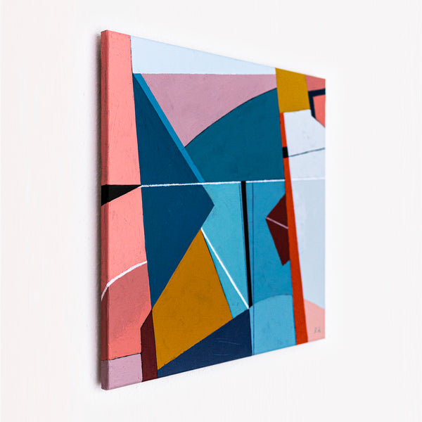 Bold Teal Geometric Abstract Wall Art — Modern Original Oil Painting, Textured Canvas — "Tensio Suavis"