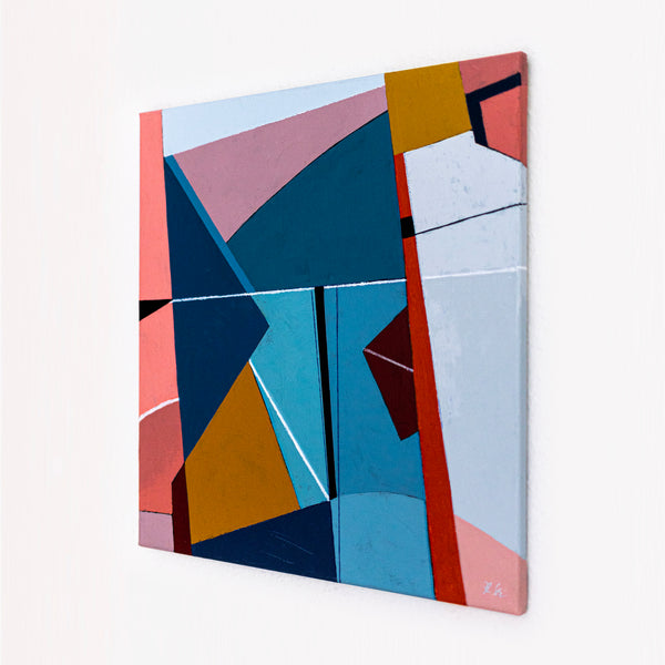 Bold Teal Geometric Abstract Wall Art — Modern Original Oil Painting, Textured Canvas — "Tensio Suavis"