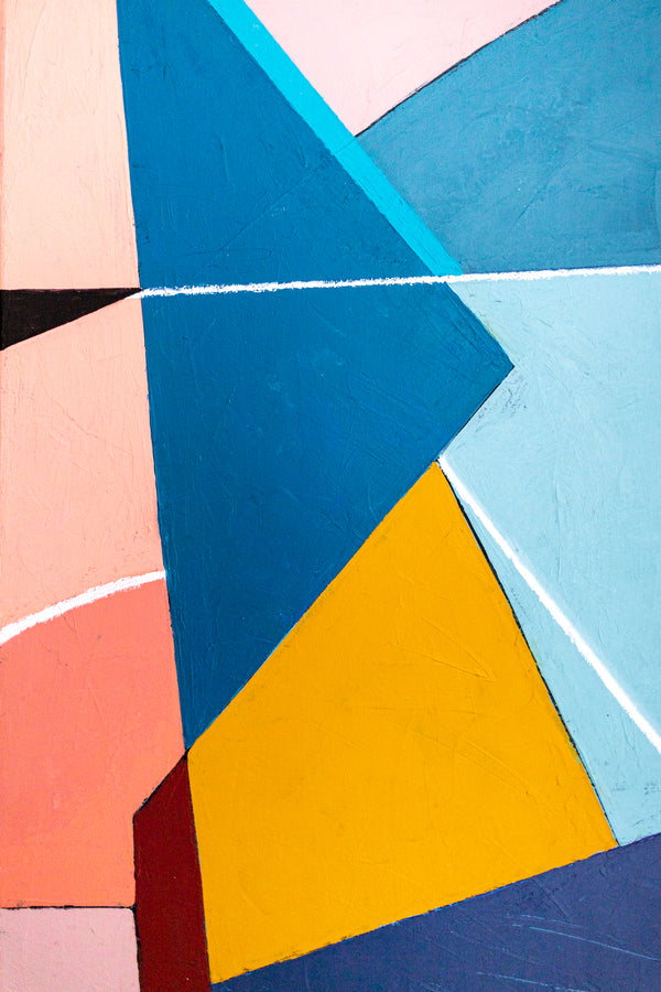 Bold Teal Geometric Abstract Wall Art — Modern Original Oil Painting, Textured Canvas — "Tensio Suavis" (20"x20" | 51x51cm)