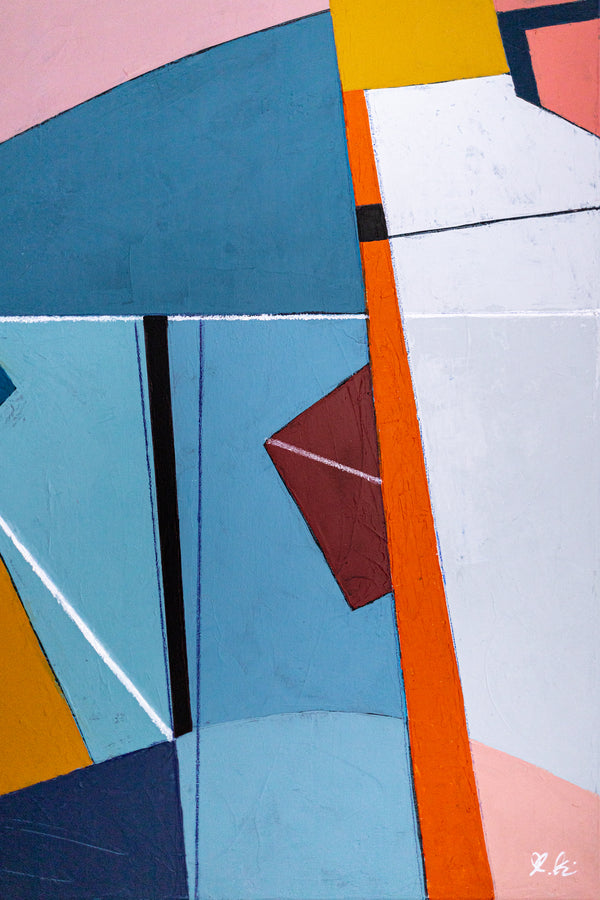 Bold Teal Geometric Abstract Wall Art — Modern Original Oil Painting, Textured Canvas — "Tensio Suavis"