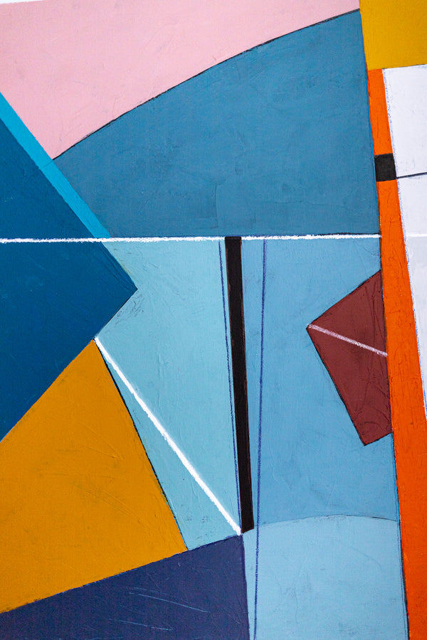 Bold Teal Geometric Abstract Wall Art — Modern Original Oil Painting, Textured Canvas — "Tensio Suavis"