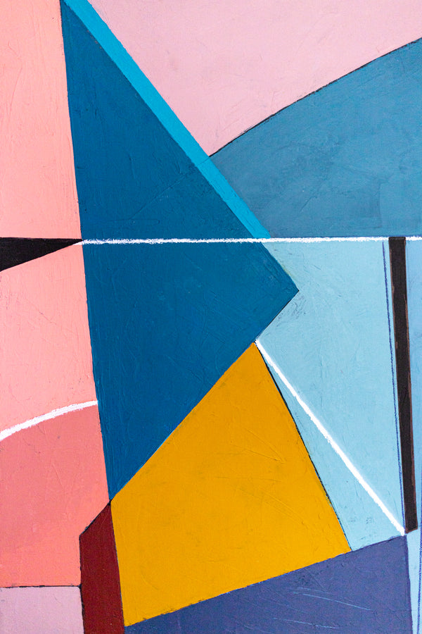 Bold Teal Geometric Abstract Wall Art — Modern Original Oil Painting, Textured Canvas — "Tensio Suavis" (20"x20" | 51x51cm)