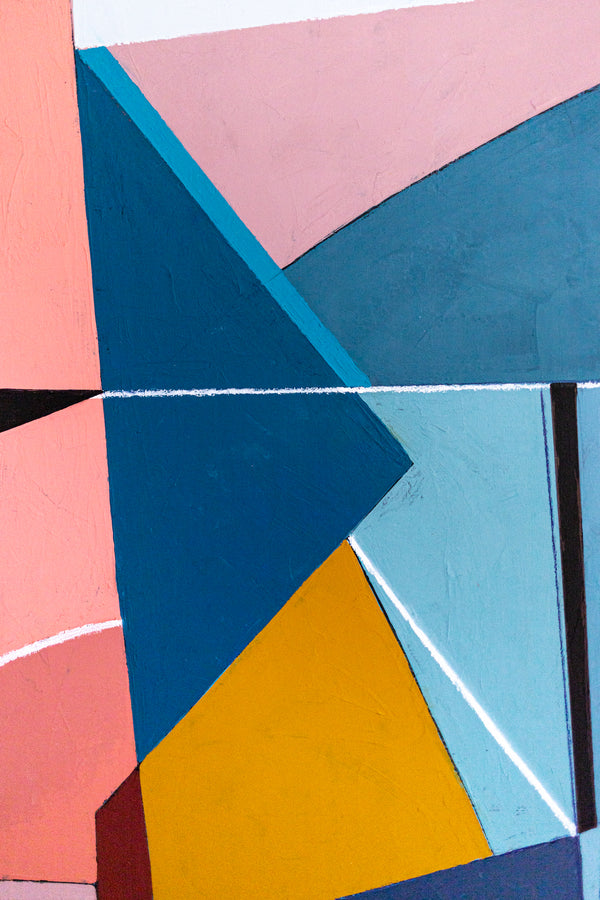 Bold Teal Geometric Abstract Wall Art — Modern Original Oil Painting, Textured Canvas — "Tensio Suavis" (20"x20" | 51x51cm)