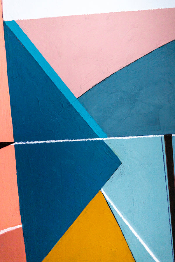 Bold Teal Geometric Abstract Wall Art — Modern Original Oil Painting, Textured Canvas — "Tensio Suavis" (20"x20" | 51x51cm)