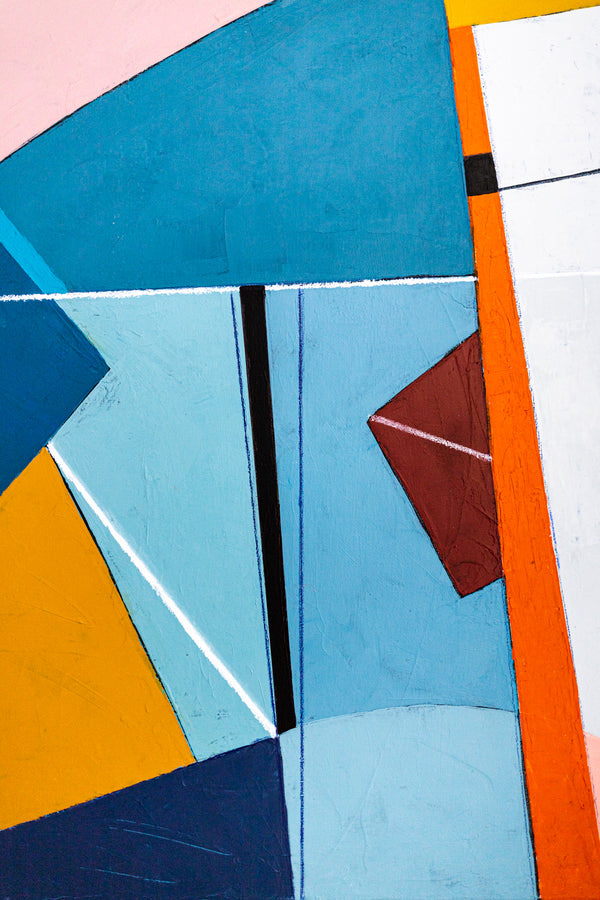 Bold Teal Geometric Abstract Wall Art — Modern Original Oil Painting, Textured Canvas — "Tensio Suavis" (20"x20" | 51x51cm)