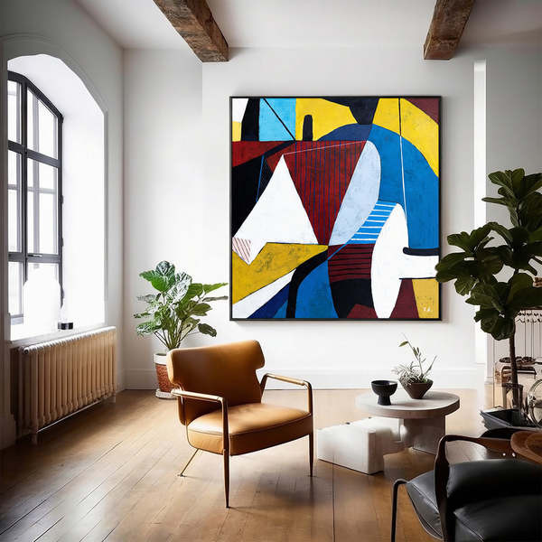 Modern Geometric Abstract Painting – Original Oil & Acrylic on Canvas – Large Wall Art – “Tensio”