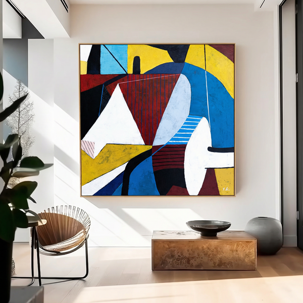 Modern Geometric Abstract Painting – Original Oil & Acrylic on Canvas – Large Wall Art – “Tensio”