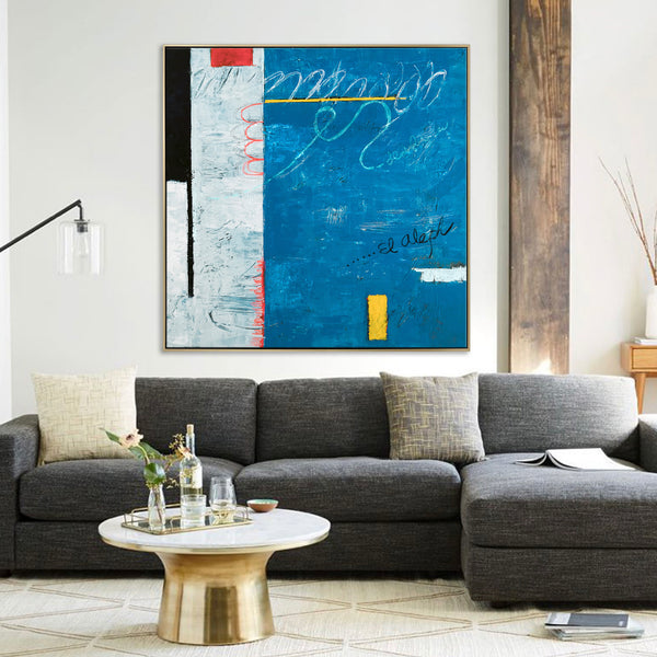 Imaginary Space in Original Acrylic Abstract Modern Blue Painting, Contemporary Large Canvas Wall Art | The Aleph