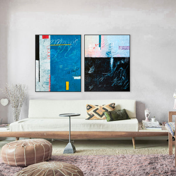 2 Set of Modern Abstract Original Painting, Canvas Wall Art | The South + The Aleph (Vertical Ver.)