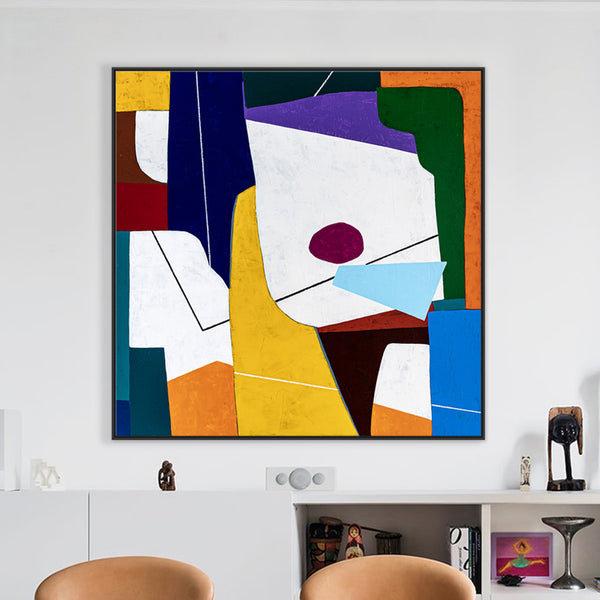 Geometric Original Abstract Colorful Painting in Acrylic, Contemporary Modern Canvas Wall Art for Living Room | The