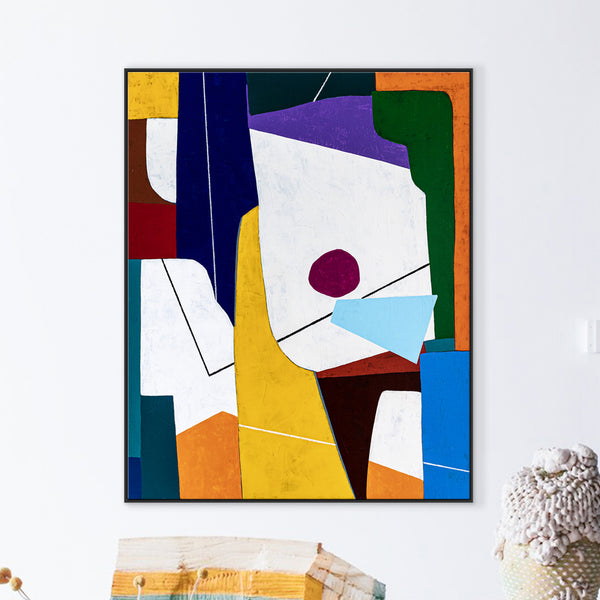 Geometric Original Abstract Acrylic Painting, Colorful Modern Canvas Wall Art for Living Room | The (Vertical Ver.)