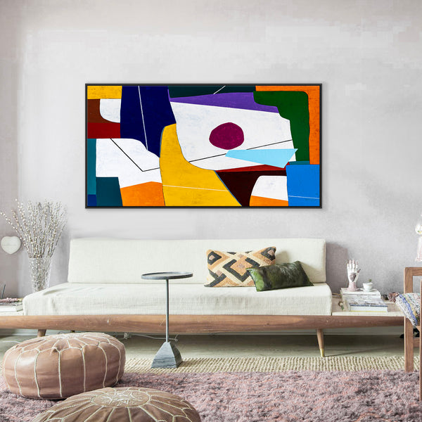 Geometric Original Abstract Colorful Acrylic Painting, Contemporary Modern Canvas Wall Art | The (Horizontal Ver.)