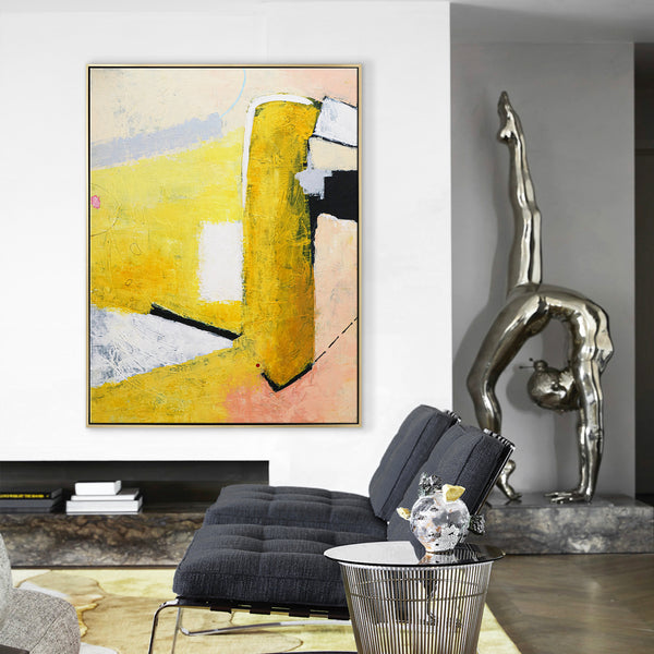 Vibrant Yellow Modern Abstract Original Painting, Canvas Wall Art Expressing Liveliness | The dream of a red dot