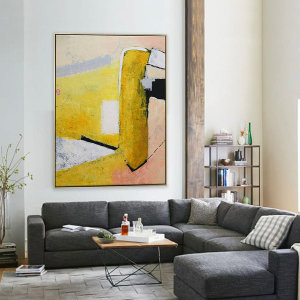 Vibrant Yellow Modern Abstract Original Painting, Canvas Wall Art Expressing Liveliness | The dream of a red dot