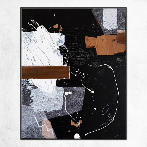 Black & White Original Abstract Mixed Media Painting, Modern Canvas Wall Art Reflecting Subtle Serenity | The night scene (32"x40")