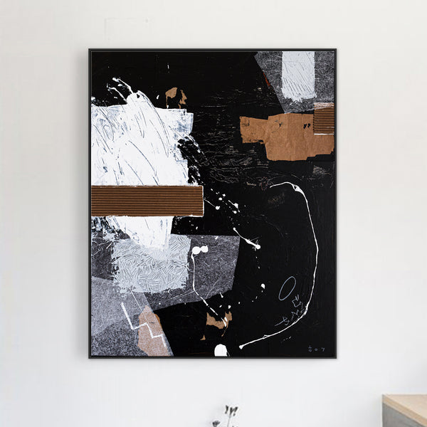 Black & White Original Abstract Mixed Media Painting, Modern Canvas Wall Art Reflecting Subtle Serenity | The night scene (32"x40")