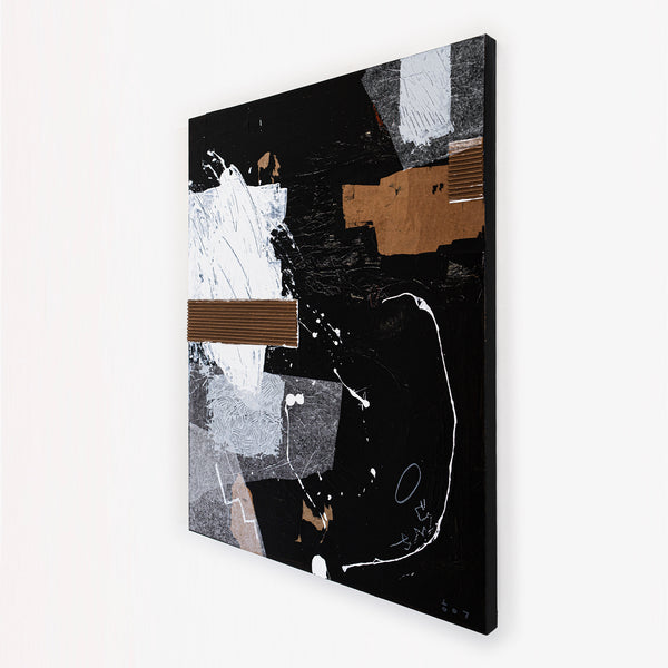 Black & White Original Abstract Mixed Media Painting, Modern Canvas Wall Art Reflecting Subtle Serenity | The night scene (32"x40")