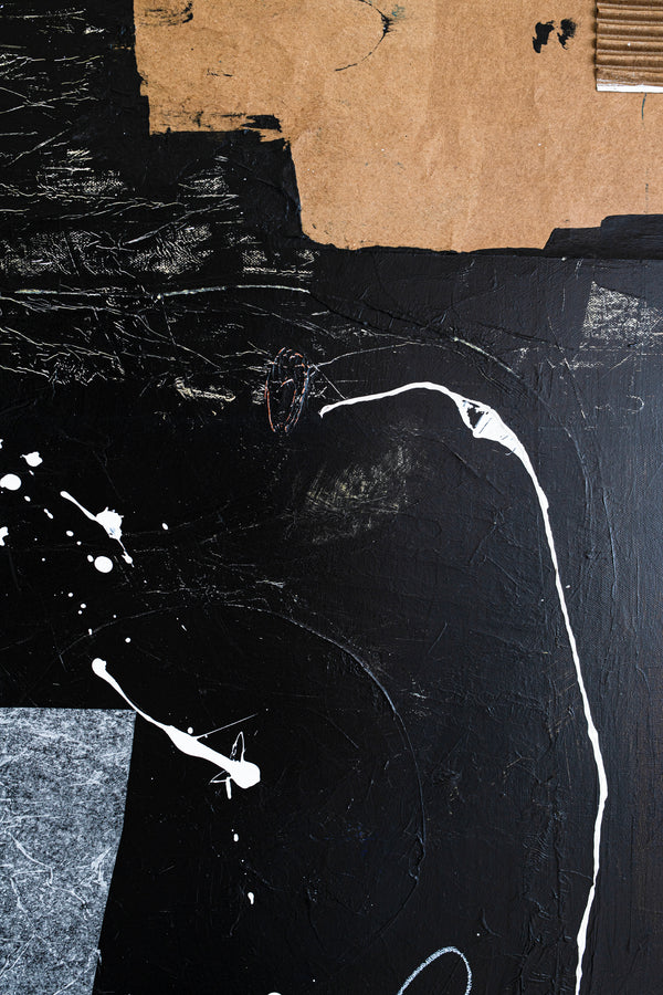 Black & White Original Abstract Mixed Media Painting, Modern Canvas Wall Art Reflecting Subtle Serenity | The night scene (32"x40")