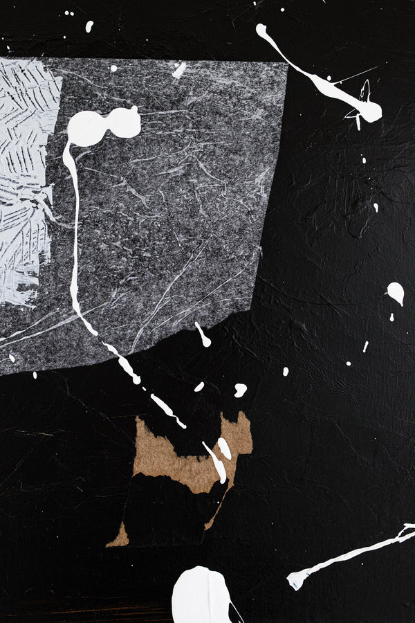 Black & White Original Abstract Mixed Media Painting, Modern Canvas Wall Art Reflecting Subtle Serenity | The night scene (32"x40")