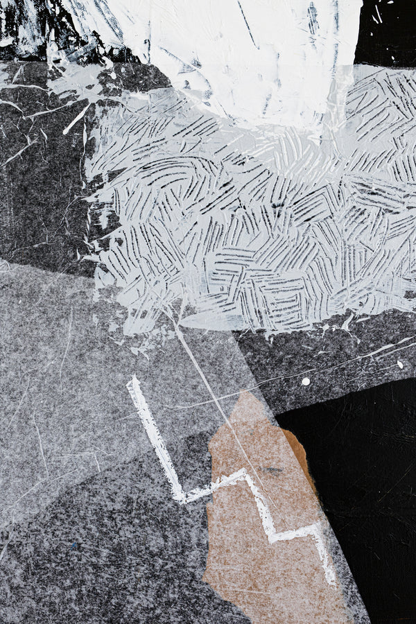 Black & White Original Abstract Mixed Media Painting, Modern Canvas Wall Art Reflecting Subtle Serenity | The night scene (32"x40")