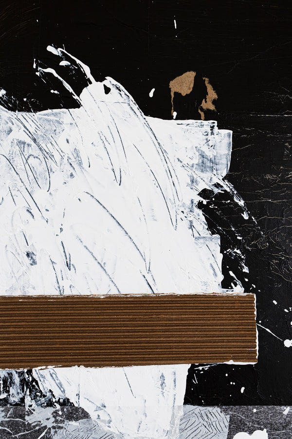 Black & White Original Abstract Mixed Media Painting, Modern Canvas Wall Art Reflecting Subtle Serenity | The night scene (32"x40")