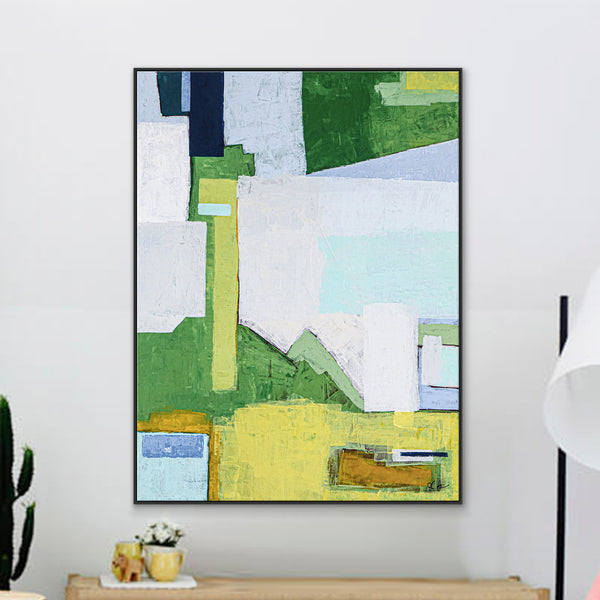 Original Green Abstract Acrylic Painting, Large Landscape Canvas Art in Vibrant Green | The thoughts of memory