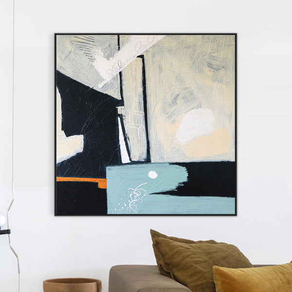 Contemplative Modern Abstract Original Acrylic Painting, Minimalist Canvas Wall Art of Spatial Gaps | Through space
